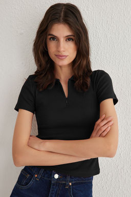 Ekru Fitted/Vucuda Oturan Polo Yaka Esnek Orme Bluz TWOSS25BZ00039 - Trendyolmilla фото 8