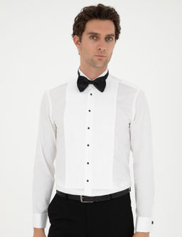 Beyaz Slim Fit Man_etli Pamuk Kar___ml_ Smokin G_mlek