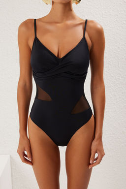 TRENDYOLMILLA Siyah V Yaka Mesh Detayl? Regular Mayo TBESS25MA00101  фото 4