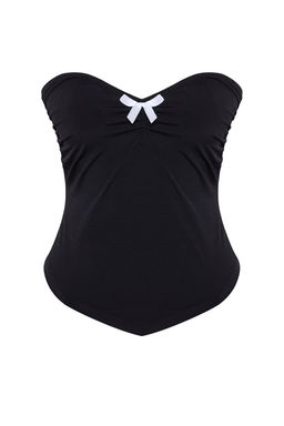 Trendyolmilla Siyah Fiyonk Detayl? Straplez Orme Bluz TPRSS25BZ00008