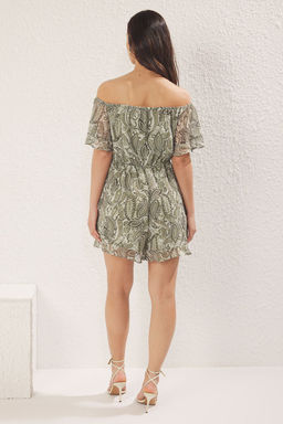 TRENDYOLMILLA Yesil Cicekli Genis Paca Sifon Astarl? Dokuma Tulum TWOSS25TU00048  фото 8