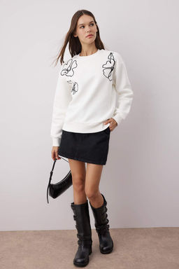 Ekru Orme Nak?sl? Oversize/Genis Kal?p Sweatshirt TWOAW26SW00052 - Trendyolmilla фото 2