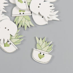 Цена за 2 шт. Пуговицы дерево для творчества 2 прокола «Суккулент в горшочке», набор 20 шт., 1.8×2.5 см