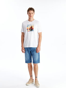 Bisiklet Yaka K?sa Kollu Bask?l? Penye Erkek Ti??rt