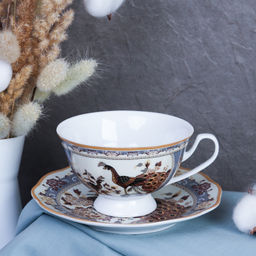 Чайный набор 12 предметов 250 мл тонкостенный на ножке / KY-11.1 /уп 8/ Павлин бежевый - Галеонтрейд фото 3