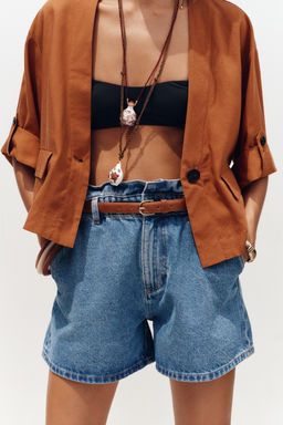 HIGH-WAIST Z1975 PAPERBAG DENIM BERMUDA SHORTS - Zara фото 20