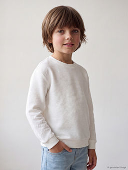 Bisiklet Yaka Dokulu Erkek ?ocuk Sweatshirt