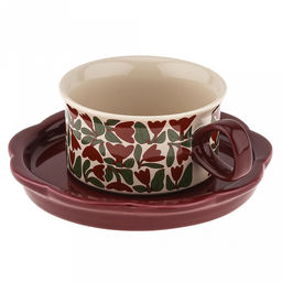 "Вдохновленные цветами" Чашка фарфоровая 250мл, д9,9см h5,5см, с блюдцем д16см h2см, общая h6,5см, глянцевая глазурь, с деколью "Красная роза", волнистый край, отводка, в коробке (Китай)