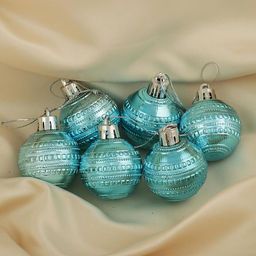 Цена за 2 шт. Ёлочные игрушки Бусинка, шары новогодние, набор d=4 см, 6 шт., бирюзовый