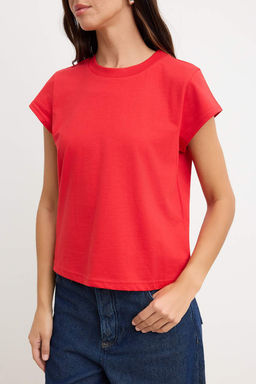 K?rm?z? Regular/Normal Kal?p Ay Kol K?sa Kollu Tok %100 Pamuk Orme T-Shirt TWOSS26TS00181