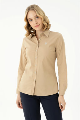 Женская базовая рубашка песочного цвета с длинным рукавом - U.s. polo assn фото 9