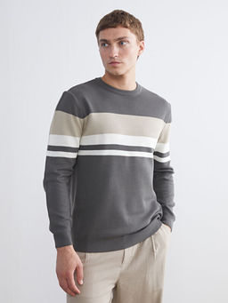 Bisiklet Yaka ?izgili Erkek Triko Kazak