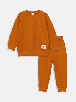 Bisiklet Yaka Bask?l? Erkek Bebek Sweatshirt ve Pantolon 2li Tak?m