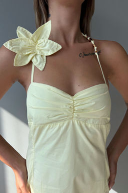 Ac?k Sar? Cicek Detayl? Poplin Dokuma Elbise TWOSS25EL00917 - Trendyolmilla фото 3