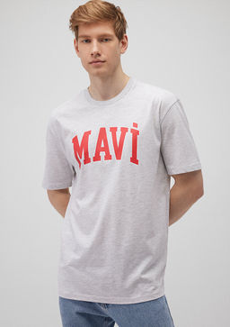 Mavi Logo Bask?l? Gri Tisort