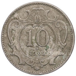 Монета 10 геллеров 1909 года Австрия