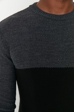 TRENDYOL MAN Siyah Slim Fit Dar Kesim Bisiklet Yaka Renk Bloklu Triko Kazak TMNAW21KZ0544 - Trendyolmilla фото 3