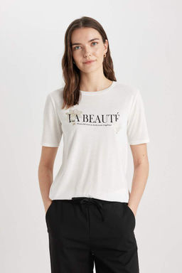 Футболка стандартного кроя с круглым вырезом и короткими рукавами с принтом