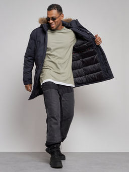 Парка мужская зимняя удлиненная с мехом темно-синего цвета 8318TS - Wonderrman фото 14