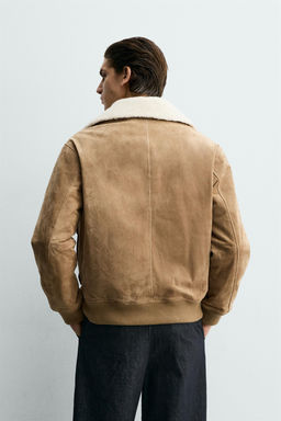 LEATHER AND SUEDE JACKET WITH FAUX SHEARLING - Zara фото 3