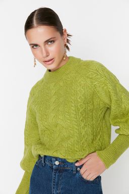 Yesil Yumusak Dokulu Sac Orgulu Triko Kazak TWOAW21KZ0109 - Trendyolmilla фото 2