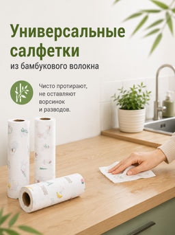 Универсальные салфетки в рулоне из бамбукового волокна, (33 шт.) - Home фото 11