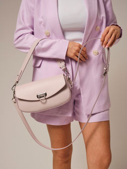 Сумка кожаная багет Azaro 31049 розовый дым