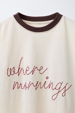 CAMISETA RIB CONTRASTE BORDADO / Crudo - Zara фото 3