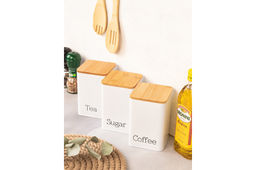 Набор 3 банок для сыпучих продуктов 1,1 л 9,5*9,5*14,5 см Tea, coffee, sugar белый с бамбук.крышк