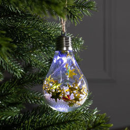 Ёлочный шар Шишки с желтой мишурой, 5 LED, от батареек, свечение белое - Luazon lighting фото 6