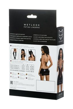 Платье Glossy JULIE из материала Wetlook с красной шнуровкой, черный, М