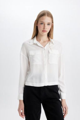 Regular Fit Uzun Kollu Crop Gomlek