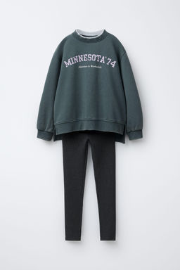 TEXT SWEATSHIRT AND RIBBED LEGGINGS SET