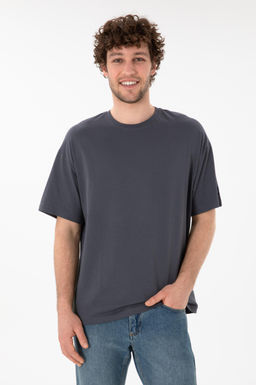 Erkek Oversize Fit Bisiklet Yaka Antrasit Ti__rt Sepette S_rpriz _ndirim