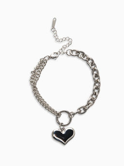 Браслет металл «Цепь» сердце объёмное, цвет серебро, L=18 см