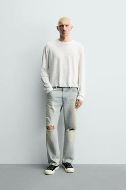 JEANS STRAIGHT CROPPED FIT / Azul claro