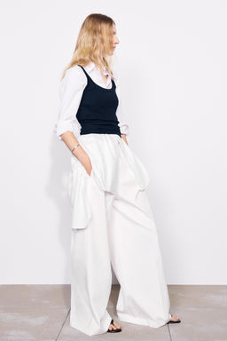 PANTAL?N WIDE LEG PLIEGUES ZW COLLECTION / Blanco - Zara фото 6