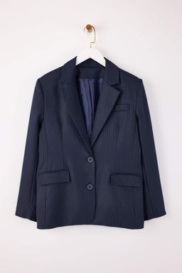 Lacivert Regular Kendinden Cizgili Dokuma Blazer Ceket TWOSS26BC00003