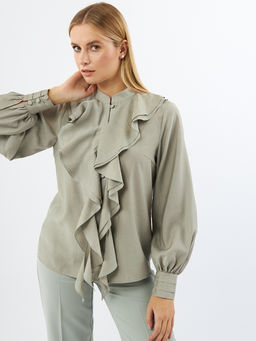 Блузкас отлетными рюшами OD-914-3 полынь - Tantino фото 7