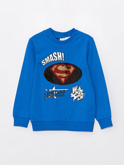 Bisiklet Yaka Superman ve Batman ?ift Y?nl? Payetli Uzun Kollu Pamuklu Erkek ?ocuk Ti??rt - Waikiki фото 2