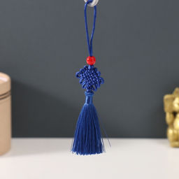 Цена за 10 шт. Подвеска текстиль, пластик Узел счастья и бесконечности, ярко-синяя, 8.5 см