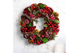 Новогоднее украшение венок 34*34*8 см Красный бархат круг