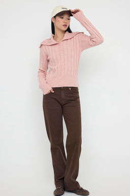 Teen Pembe Yumusak Dokulu Crop/K?sa Triko Kazak TWOAW26KZ00138 - Trendyolmilla фото 2