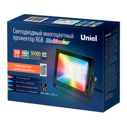 ULF-F60-30W/RGB IP65 200-240В BLACK Прожектор светодиодный. Мультиколор. Пульт ДУ (в/к). Корпус черный. TM Uniel