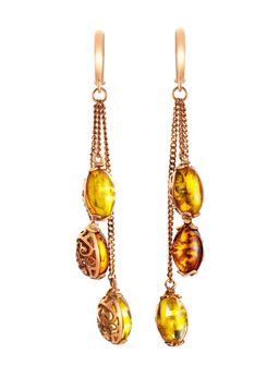 Изысканные серьги из золоченного серебра с натуральным янтарём Касабланка, 810104228 - Амберхолл фото 6