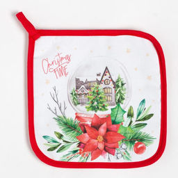 Набор кухонный Christmas red flowers варежка-прихватка 20х28см, прихватка 19х19см, 100% хлопок - Этель фото 4