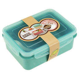 Ланч-бокс для продуктов пластмассовый Эко дом 17,5х13см h7см, 2 отделения 0,85л, с ложкой 13см, крышка прозрачная, с клипсами, с уплотнителем, цвета в ассортименте: бежевый, розовый, голубой (Китай) Пластик с добавлением пшеничных волокон. - Домашняя мода фото 7