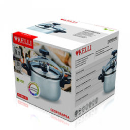 Скороварка из нержавеющей стали Kelli 5л, д22см, 3-х слойное теплоемкое дно, стеклянная крышка с паровыпуском, крышка из нержавеющей стали с клапаном для выпускания избыточного давления, рабочее давление 80 кПа, максимальное 150 кПа (Китай) - Домашняя мода фото 2
