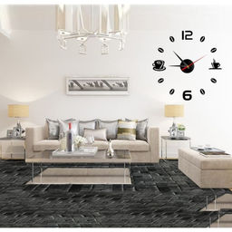 Часы настенные интерьерные для кухни, 3d «Время кофе», большие, d=50 см, чёрные