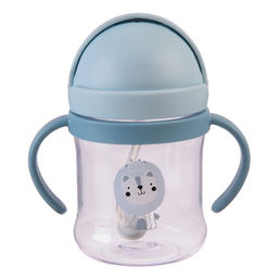 Поильник - непроливайка детский с силиконовой трубочкой и грузиком «Мишка», от 9 мес., 250 мл., с ручками, голубой, Крошка Я